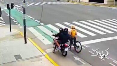 زن دوچرخهسوار موبایلقاپ موتوری را ادب کرد! +ویدیو
