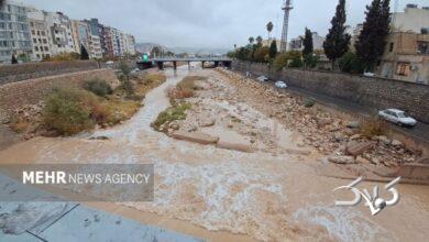 وضعیت رودخانه خشک شیراز پس از ۱۸ ساعت بارندگی
