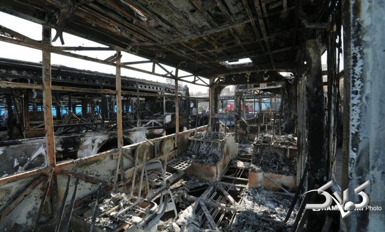 آسیب و تخریب به اتوبوس های عمومی در جریان اغتشاشات در تهران