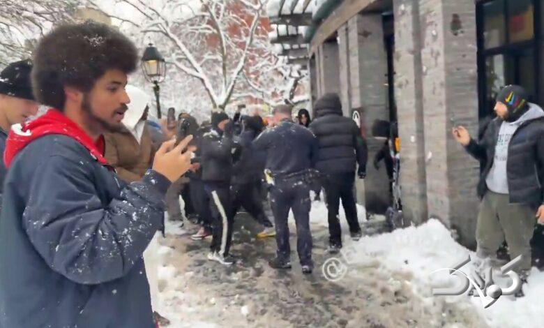 برف بازی مردم نیویورک با پلیس سوژه شد +ویدیو
