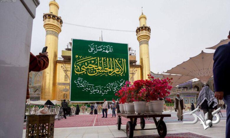 گل آرایی حرم حضرت علی(ع) در آستانه ولادت امام حسن(