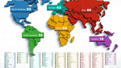 تعداد کشور در هر قاره جهان