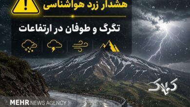 هشدار زرد هواشناسی در سمنان؛ تگرگ و طوفان ارتفاعات را در بر میگیرد