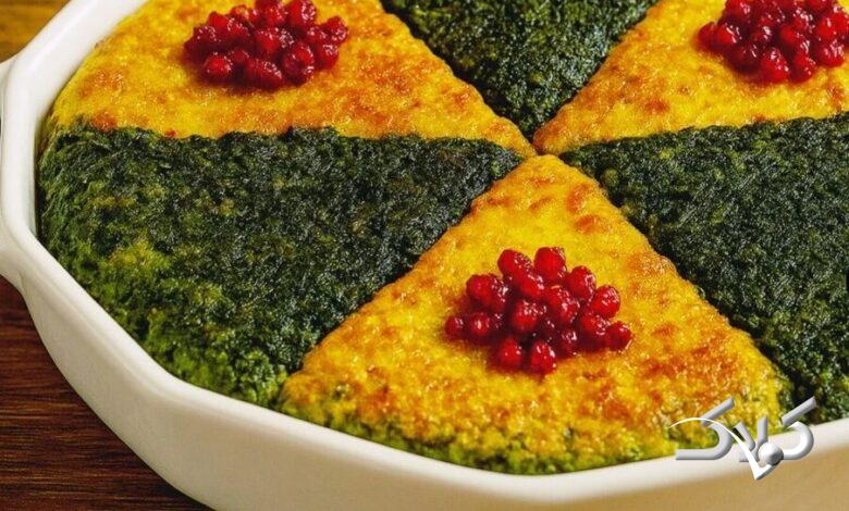 طرز تهیه کوکو سبزی دو رنگ