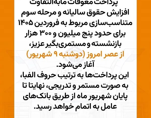 زمانبندی پرداخت معوقات فروردین بازنشستگان تامین اجتماعی مشخص شد