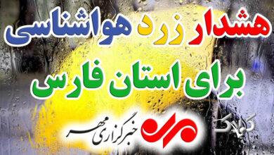 هشدار زرد هواشناسی در فارس ؛رگبار تابستانی جنوب استان را دربرمیگیرد