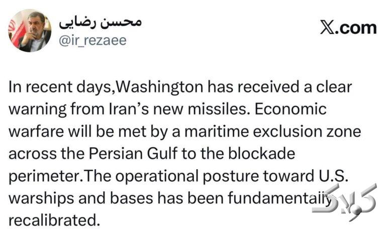 دبیر شورای عالی امنیت ملی: در روزهای اخیر، واشنگتن از موشکهای جدید ایران هشدار واضحی دریافت کرده است.
